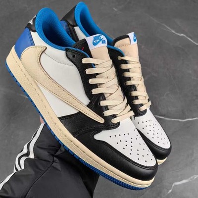 Travis Scott x Air Jordan 1 Low OG ''Fragment'' Black White Blue Men's Sneakers