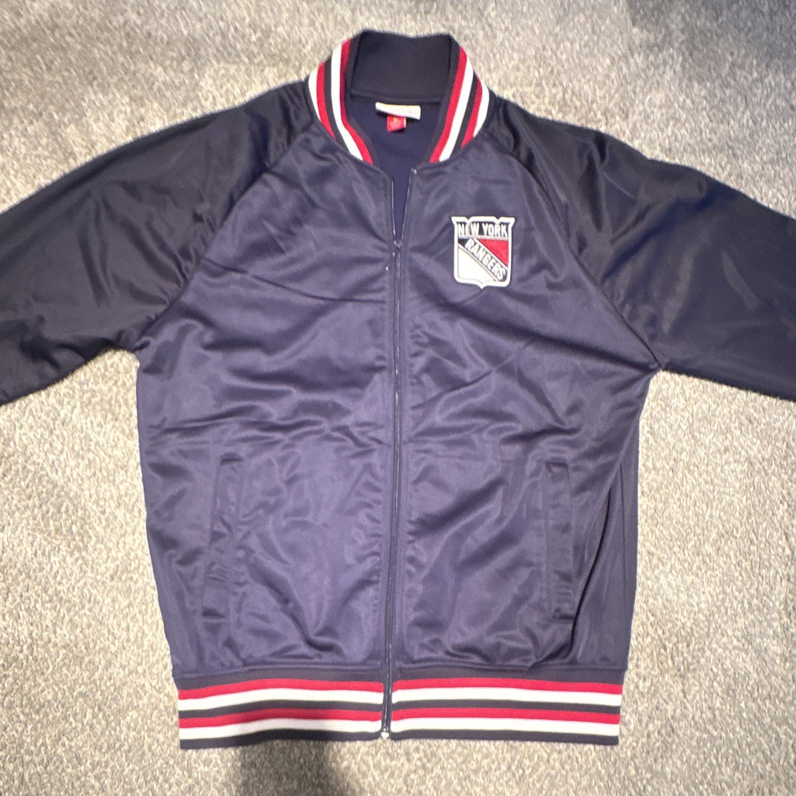 Mitchell & Ness New York Rangers NHL Hockey Full Zip Jacket Size L Navy Blue