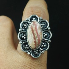 925 Sterling Silver Natural Rhodochrosite Gemstone Handmade Ring Size- 7.5 US 