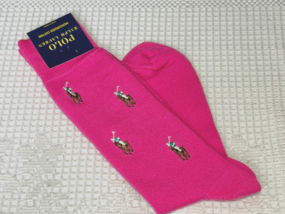 AUTHENTIC POLO COTTON BLEND CREW SOCKS RALPH LAUREN ALL OVER PONY PINK MEN 10-13