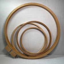 Four Vintage Embroidery Hoops One 14", Two 9  ,  One 7  Wood Sewing Stitch Rings