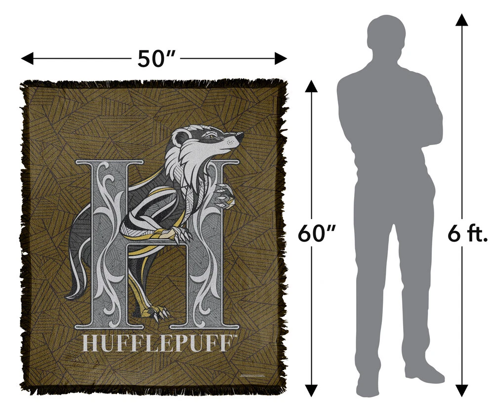 Harry Potter Blanket, 50"x60" Line Style Hufflepuff Woven Blend Throw