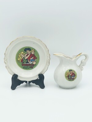 Dogpatch Capp Ceramic Pitcher W/Plate Wash Basin Lil' Abner Daisy Mae RARE! EUC!