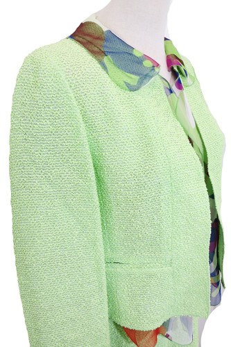 CHANEL Vintage 2000 Spring Lime Green Print Chiffon Trim Skirt Jacket Set 38 40 - Picture 7 of 18