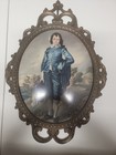 Vintage Made In Italy Florentine Oval Brass Framed BLUE BOY  Convex Glass 17" — photo 3