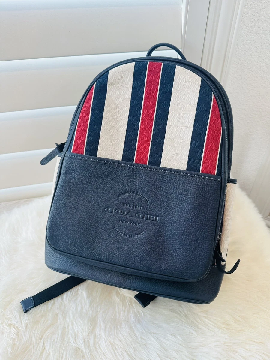 canvas men's coach backpack Coach West Backpack In Signature Canvas With Varsity Stripe