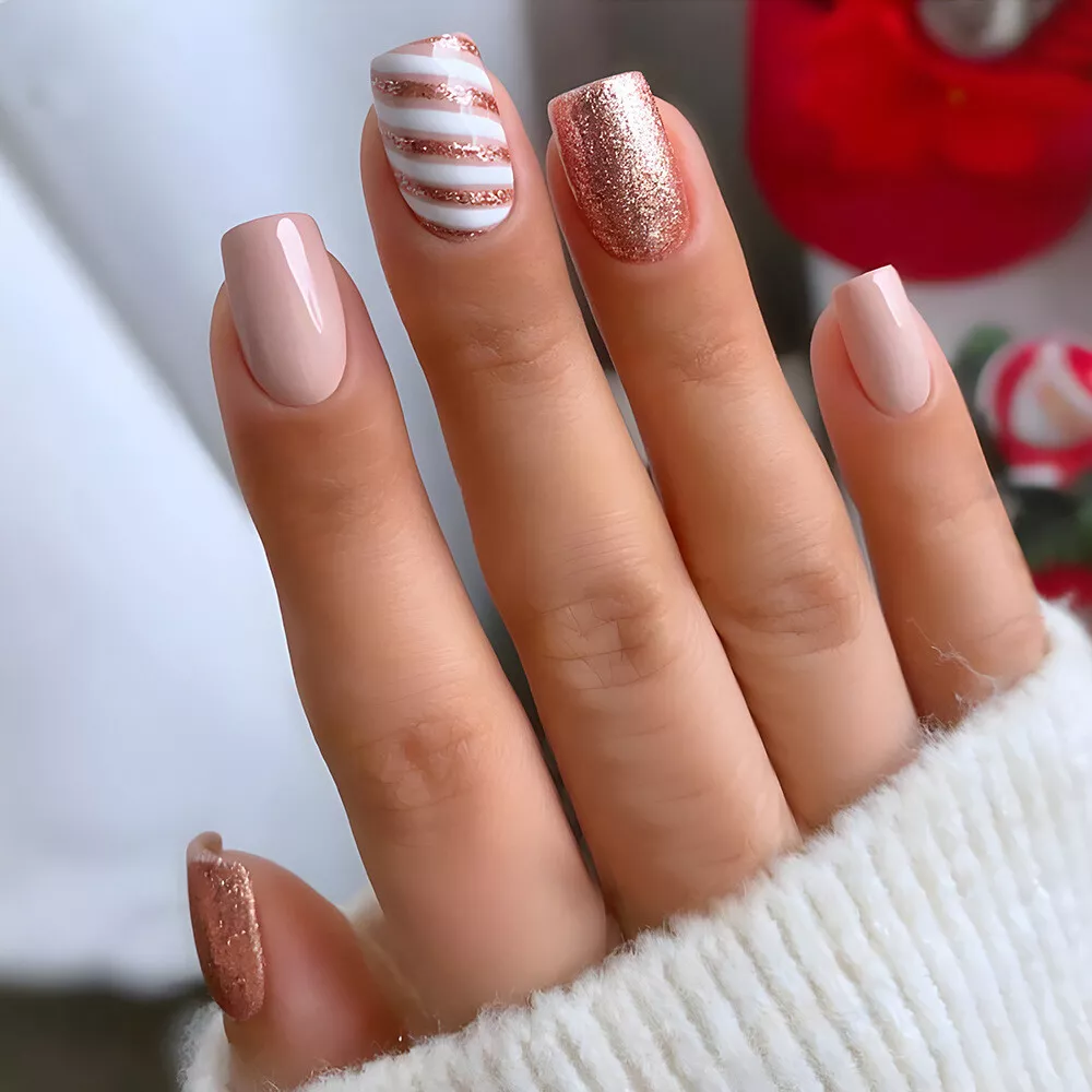 Christmas Press Nails Medium Long Coffin Pinkish Red Heart - Temu Austria