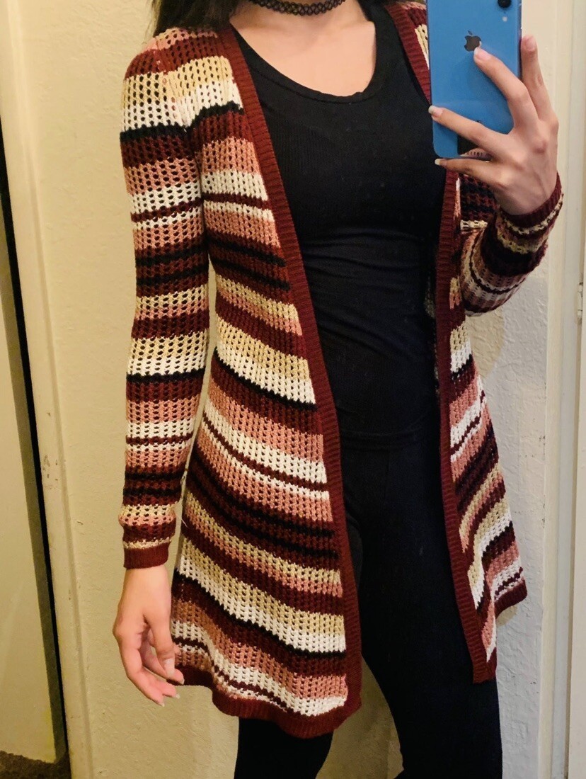 No Boundaries XS Women's Multicolored Crochet Knit Cardigan