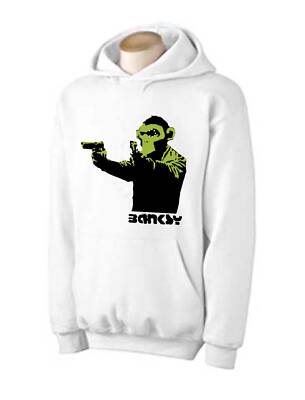 BANKSY GUN MONKEY HOODIE - Graffiti Chimp Chimpanzee T-Shirt - S to XXL