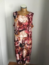 VOGUE DRESS Jersey fitted UK 20 Floral Beige Ochre Pink Rust FORMAL Midi