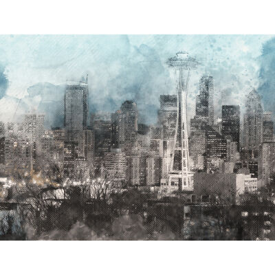 Seattle City Skyline Illustration großer Wandkunstdruck