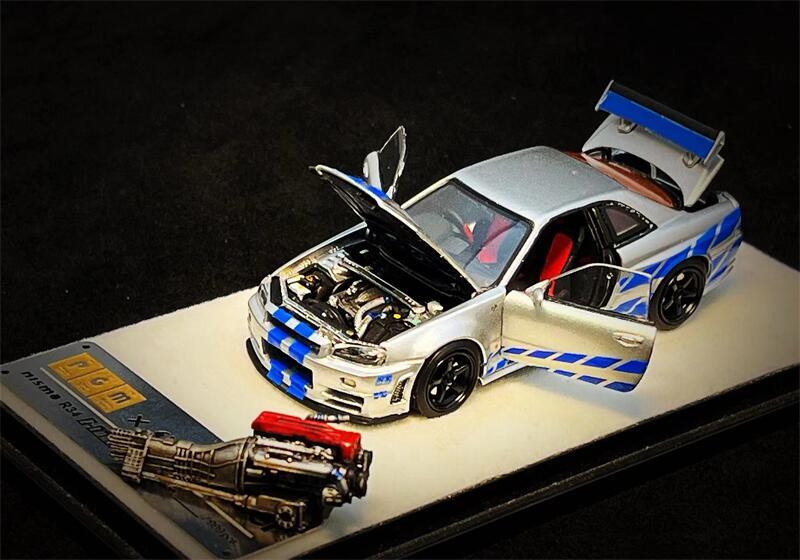 PGM x Onemodel 1:64 GTR R34 Z-TUNE Silver Blue Diecast Model Car