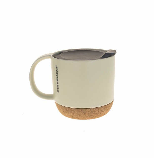 Starbucks Ivory Ceramic Travel Mug Cork Bottom with Lid 12oz Double