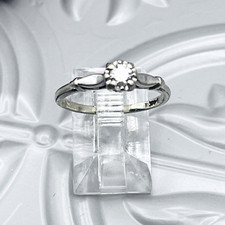 Vintage 14k White Gold Natural Diamond Solitaire Engagement Wedding Ring 7