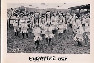"Carnival 1959" RPPC Women in Native American Costumes Fairground Photograph