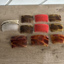 Vintage Lot Of 10 Side Hair Combs Multicolor Made In USA Red Tortoise Clear Gold