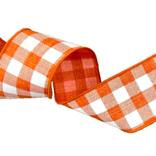 Fall Orange White Buffalo Plaid 2.5" by 2 yds Check Wired Ribbon Autumn Spring