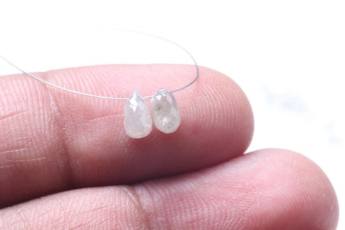 Lot De 10 Perles Briolette Diamant Blanc 2,5 Mm - Diamant Naturel Industriel, Taille 0,3 Mm