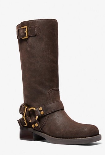 NEW MICHAEL Michael Kors Crosby Moto Suede BROWN Boots SZ 9.5