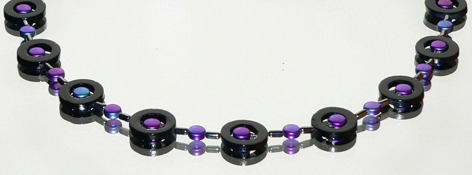 Halskette Kette Perlmutt Donut schwarz Two color Perlen lila blau 406j - Bild 4 von 4