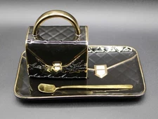 Ceramic Black Handbag Tea / Coffee Set! Good Condition!