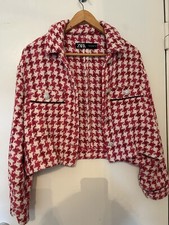 Zara Woman Jacket Blazer Boucle Tweed M 14 Pink Jewel Button Blogger Fantasy