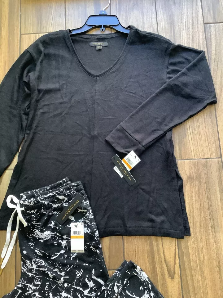 Conjunto de ropa de dormir Donna Karan para mujer talla pequeña suéter tejido negro y múltiple Foto 2 de 4