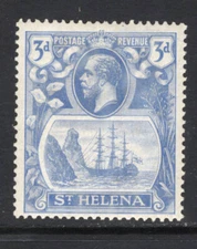 M20832 St Helena 1923 SG101b - 3d bright blue with TORN FLAG variety.