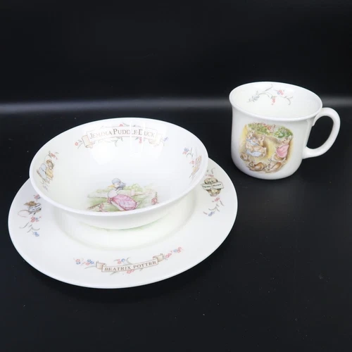 Royal Albert 1986 Beatrix Potter Children's 3 Piece Set - Plate, Bowl & Mug