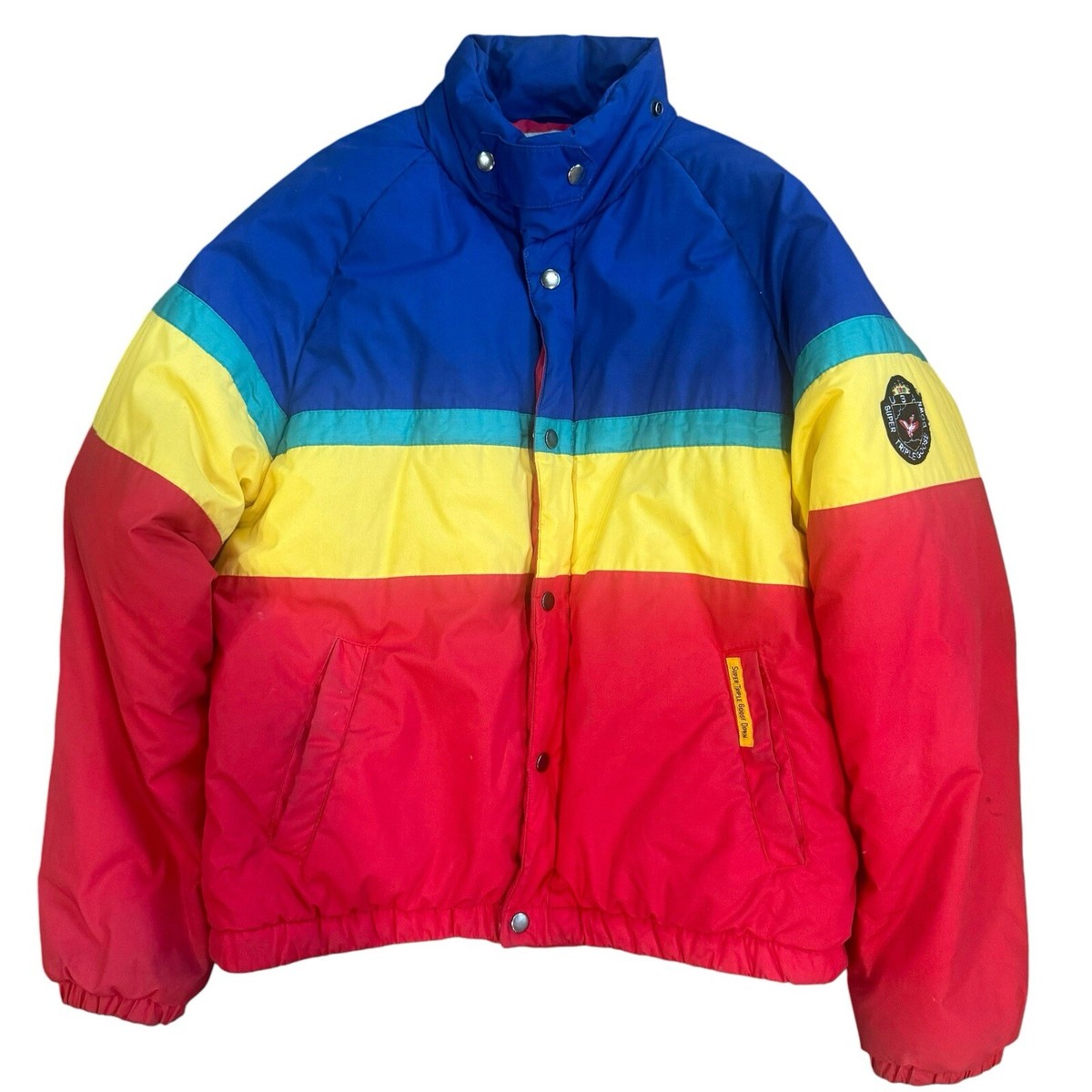 Vintage 1980s Super Triple Down Puffer Rainbow Ski Coat Jacket