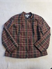 VTG Sag Harbor Women's Plus Size 16 Brown Red Plaid Zip Front Jacket Wool Blend