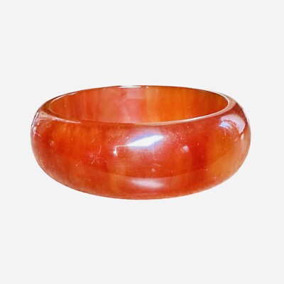 Vintage Bakelite 1  Thick Amber Cherry Orange Bangle Bracelet Marble Translucent