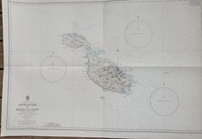 CARTE MARINE APPROACHES TO MALTA AND GOZO  MALTE MÉDITERRANÉE 104 x 71 cm