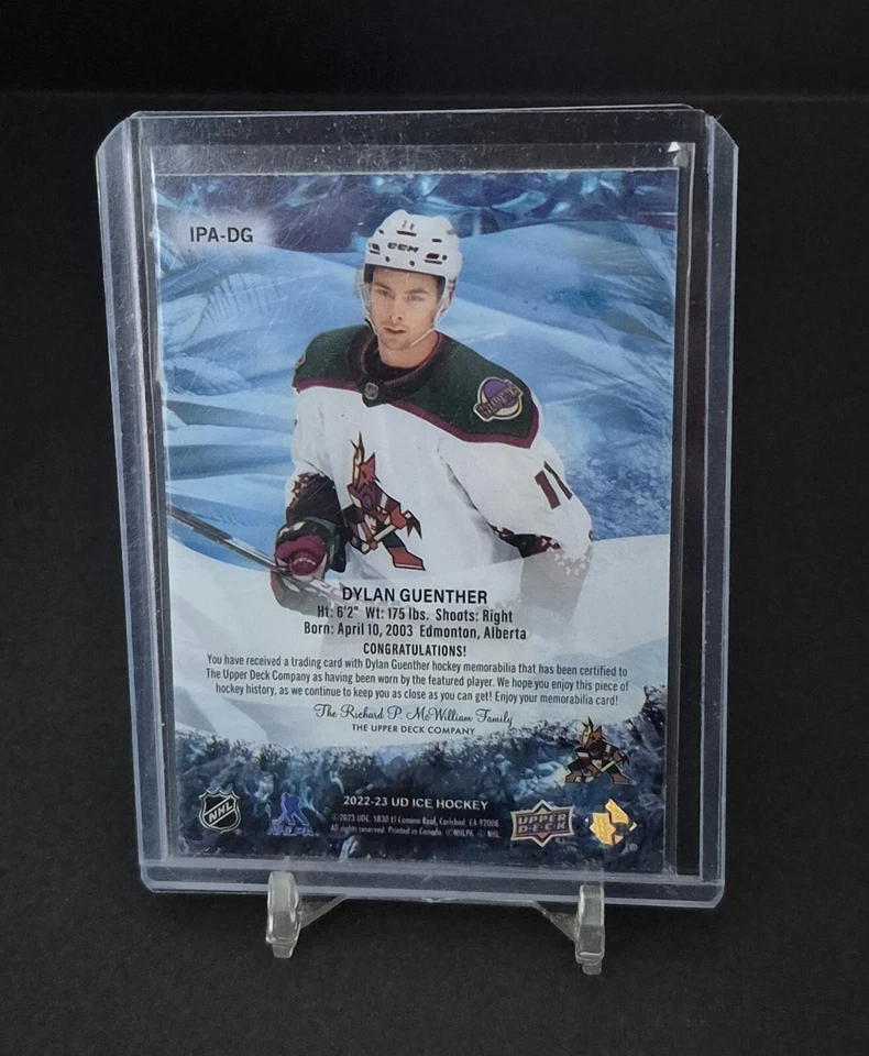 2022-23 Upper Deck ICE #IPA-DG Dylan Guenther ICE Premieres Jersey  RC Coyotes - Image 2 of 2