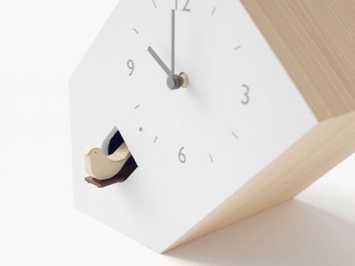 Lemnos Cuckoo Clock Tilt Wooden Table Clock White 7.7" from Japan NEW - Afbeelding 1 van 5