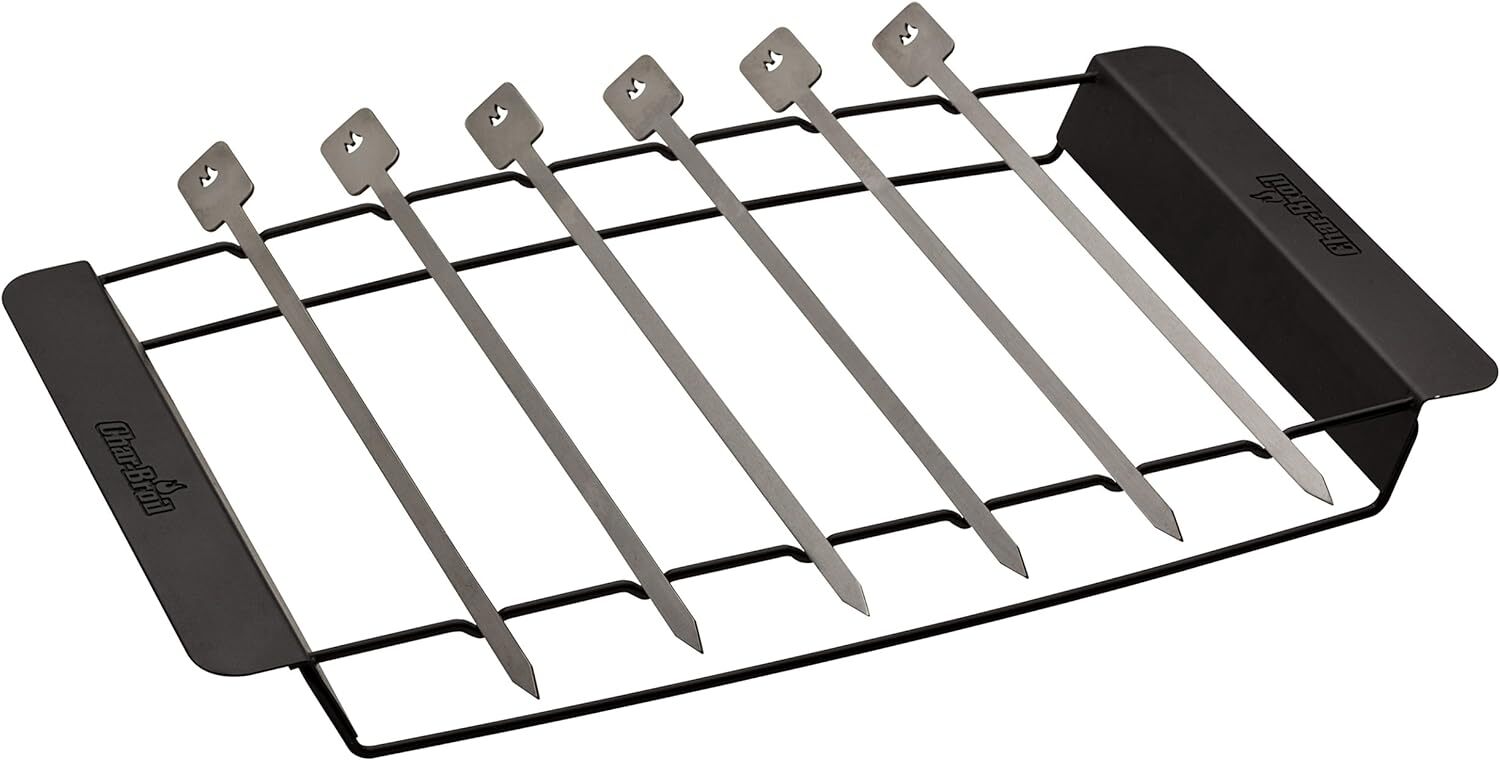 Char-Broil 140 587 - Set Spiedini Premium con Supporto, Acciaio Inox