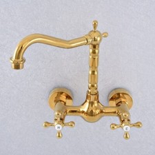 Gold Color Brass Wall Mounted Kitchen Bath Basin Mixer Tap Swivel Faucet ysf622