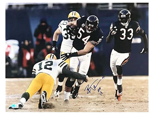 Brian Urlacher Signed HOF 18 Inscription Pose 3 Football 16x20 Photo (Beckett)