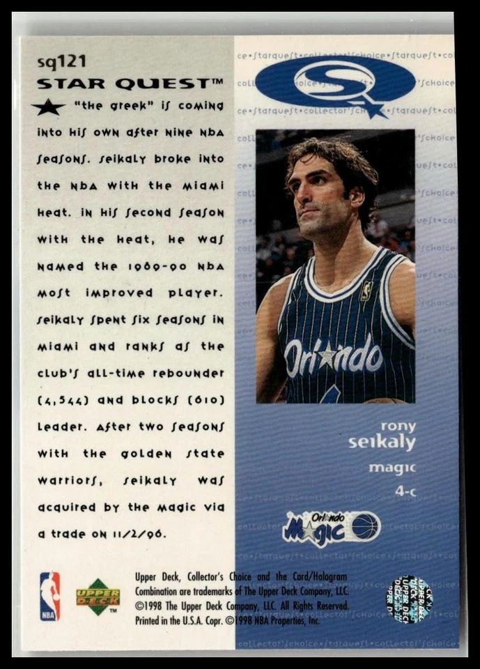 1997-98 Collector's Choice #SQ121 Rony Seikaly StarQuest - Image 2 of 2