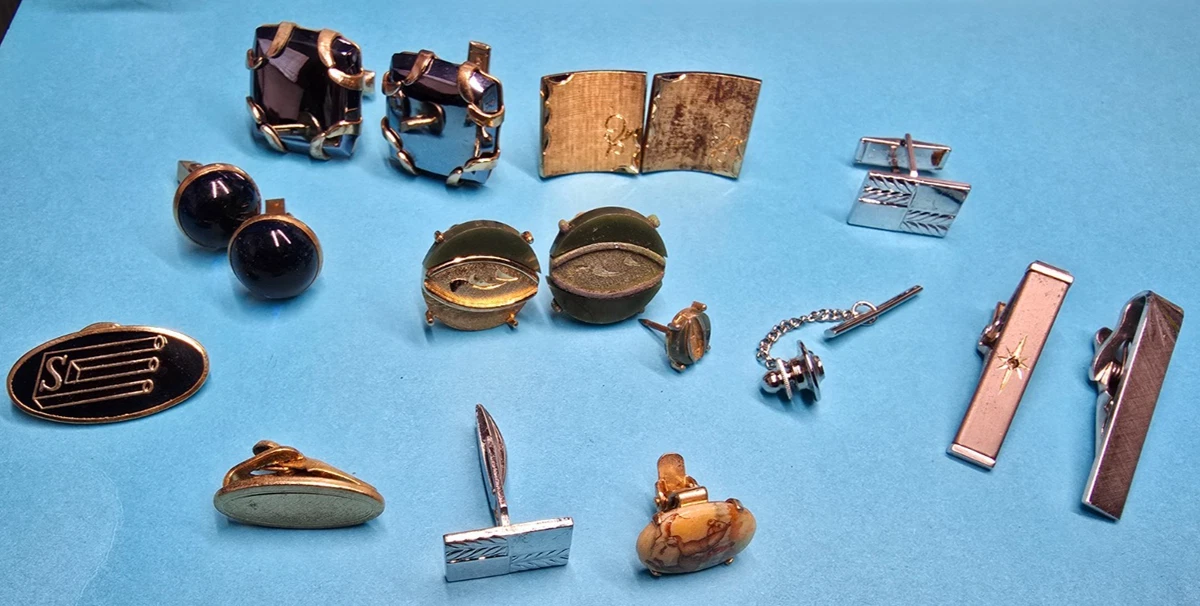 Boutons De Manchette Vintage Swank – Or Brillant, Gravés, Avec Diamant