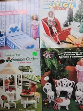 4 books: Fashion Doll plastic canvas furniture summer garden, sleigh