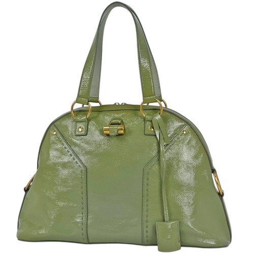 Yves Saint Laurent Hand Bag Muse Enamel Patent leather Green 156464 Women