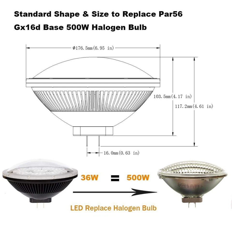 Par56 LED Bulb Dimmable 36W Cool White Spot Light 6000K 24°Beam Angle NSP GX1... - Image 2 of 4