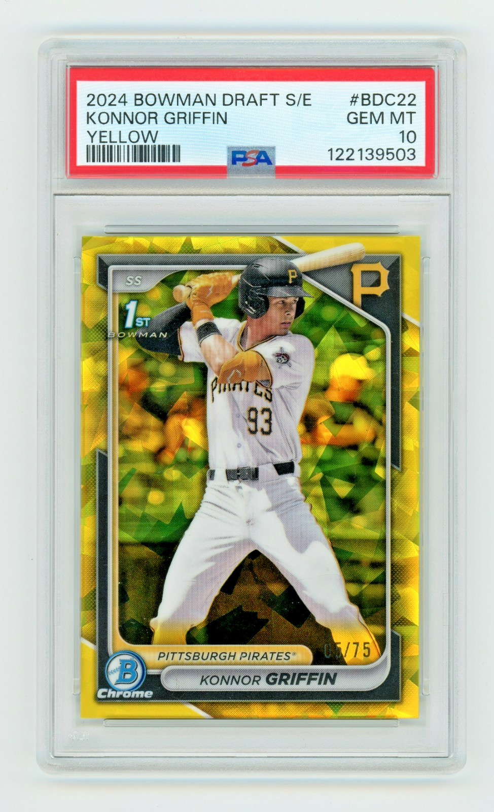 2024 Bowman S/E Chrome 1st Yellow Sapphire Rookie Konnor Griffin PSA 10 /75