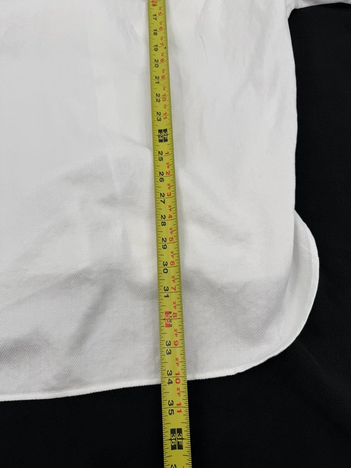 Charles Tyrwhitt Men 15.5 35 Classic Fit White Button Up Dress Shirt Herringbone - Image 4 of 4