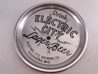 Antique Advertising Tray Sign Drink Electric City Lager Beer Brewing Kaukauna WI