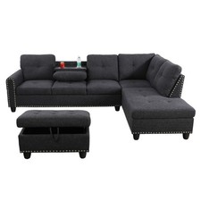 Black Grey Linen Fabric 1/2/3PCS Sofa Set Modern Living Room Furniture Couch NEW