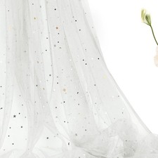 Horbaunal White Glitter Tulle Fabric Rolls 54 10 Yards, White-star moon