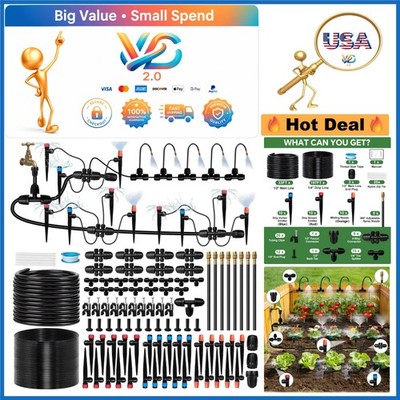Garden Drip Irrigation System 230FT with Adjustable Nozzles & Tubing