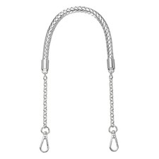 62cm/24.4" PU Leather Braided Purse Strap Silver, Silver Buckle 